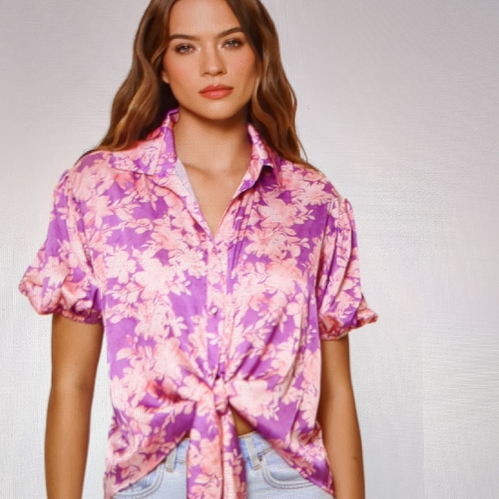 Hutch NWT "Tory" Purple Floral Satin Blouse
